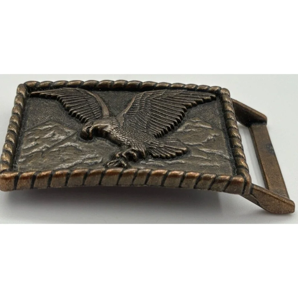 Flying American Eagle‎ & Mountains Vintage Brass Belt Buckle Patriotic USA